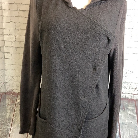 Free People Coat Black Drippy Wool Jacket S Asymmetrical Granola  Boho Festival - Picture 8 of 16